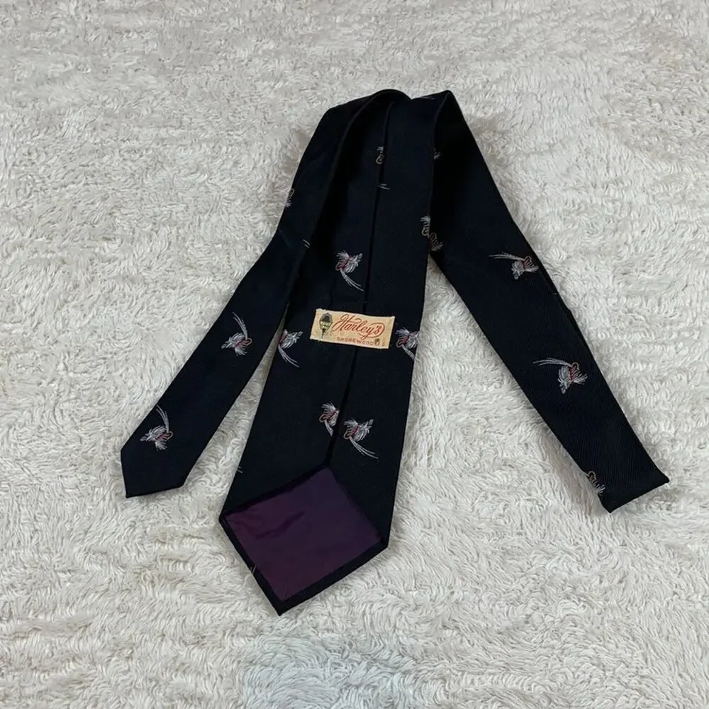 Vintage lot of‎ 2 Harleys Shorewood fly fishing necktie geometric red black tie